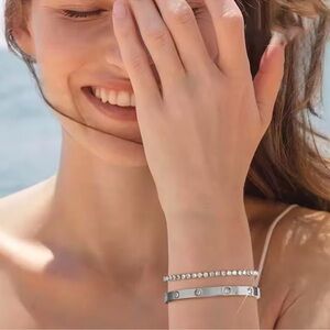 Vintage Tennis Silver Bracelet Set – Crystal Tennis & Bangle Duo